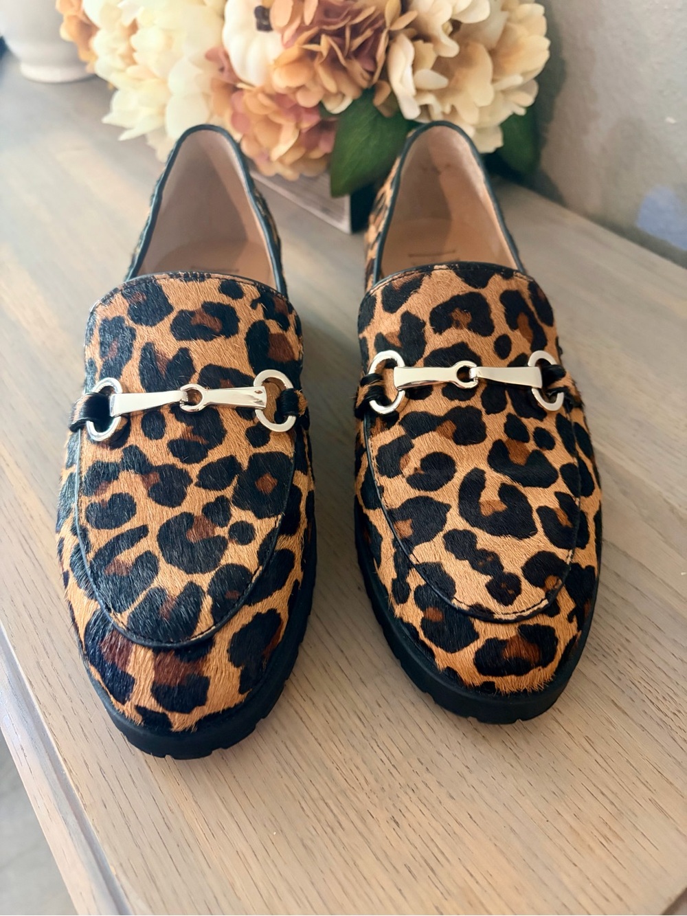 INC Leopard Print Chunky Lug Sole Loafers
